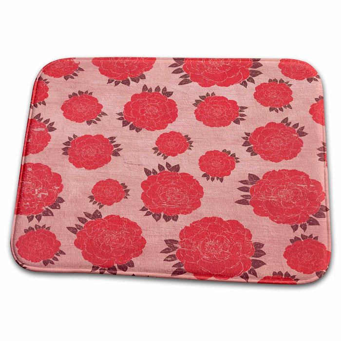 Dish Drying Mat - Vintage Style Red Roses Art PS Vintage