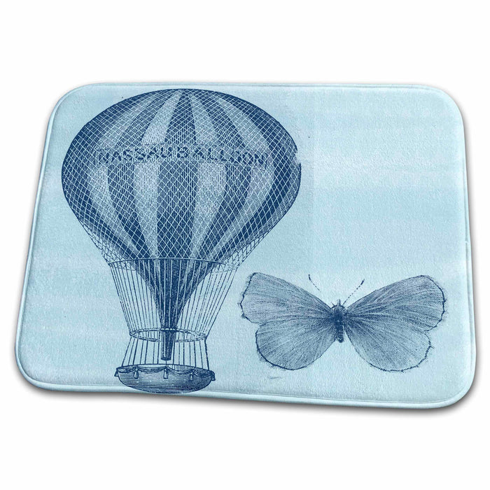 Dish Drying Mat - Vintage Blue Hot Air Balloon with Butterfly PS Vintage