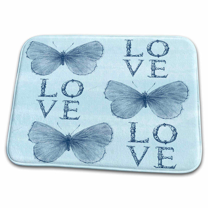 Dish Drying Mat - Vintage Love and Blue Butterflies PS Vintage