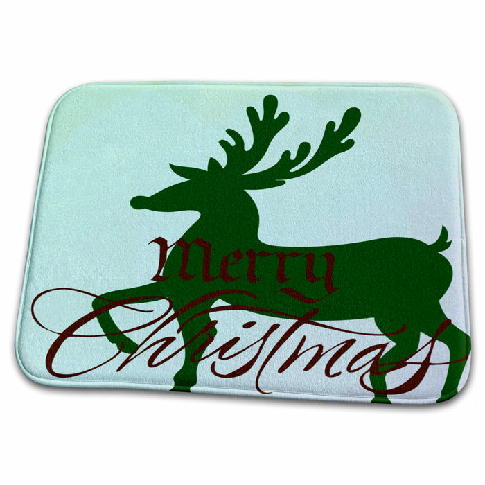 Dish Drying Mat - Green Reindeer Christmas Art PS Christmas