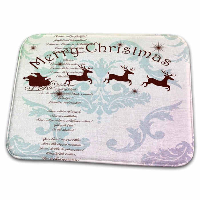 Dish Drying Mat - Vintage Santa Sleigh with Christmas Carol PS Christmas