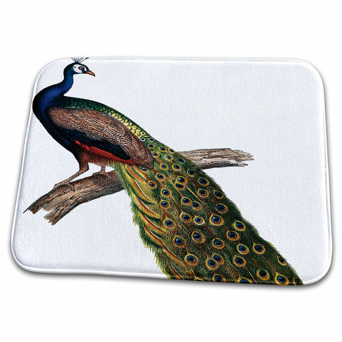 Dish Drying Mat - Beautiful Vintage Peacock- Birds PS Vintage