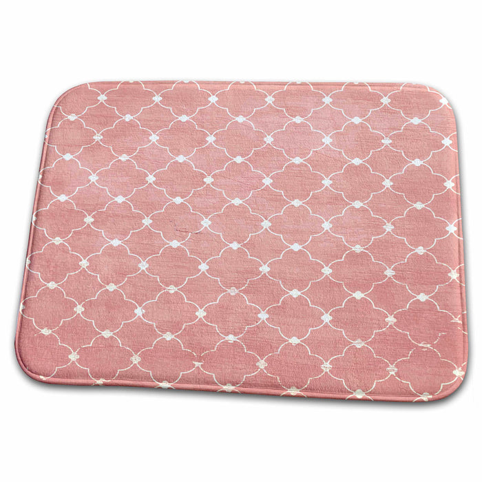 Dish Drying Mat - Vintage Style Quatrefoil in Pink and White PS Vintage