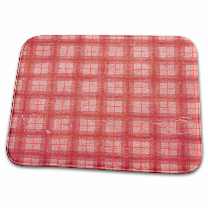 Dish Drying Mat - Old Antique Pink Plaid PS Vintage