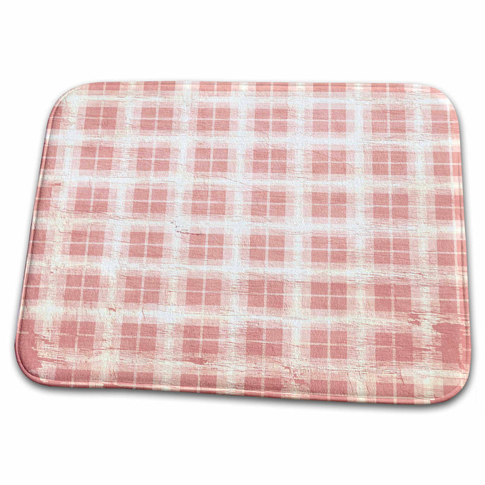 Dish Drying Mat - Old Antique Pink and White Plaid PS Vintage