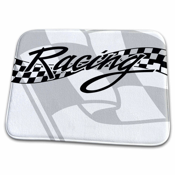 Dish Drying Mat - Racing Black and White Checkered Flag PS Creations