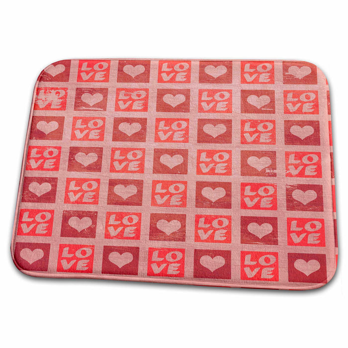 Dish Drying Mat - Antique Style Pink Hearts and Love PS Creations