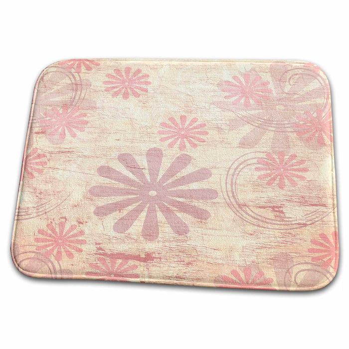 Dish Drying Mat - Antique Style Pink and White Fun Flowers PS Vintage