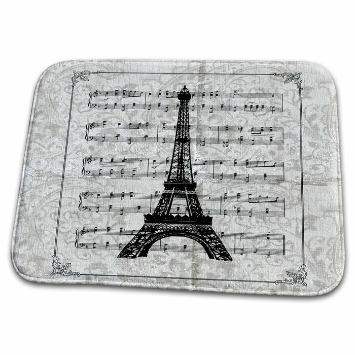 Dish Drying Mat - Vintage Song Sheet with Eiffel Tower French Art- Paris PS Vintage