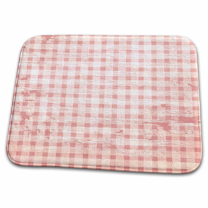 Dish Drying Mat - Antique Style White and Pink Gingham Plaid Pattern PS Vintage