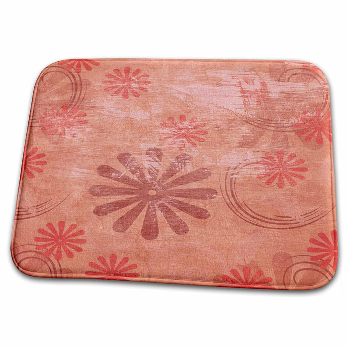 Dish Drying Mat - Antique Style Pink and Peach Fun Flowers PS Vintage