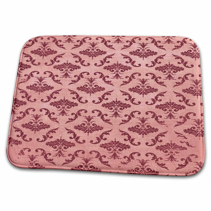 Dish Drying Mat - Shades of Pink Vintage Style Damask Pattern PS Vintage