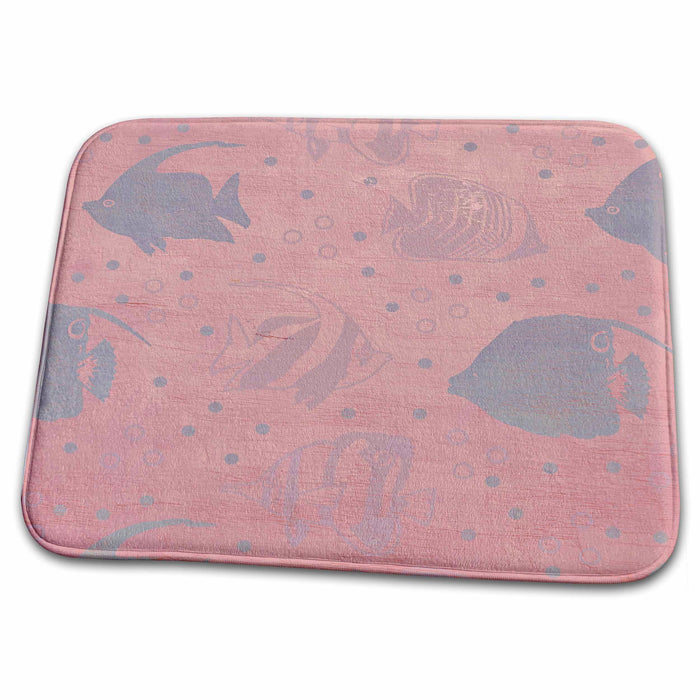 Dish Drying Mat - Pink and Gray Vintage Style Aquarium Fish PS Beach