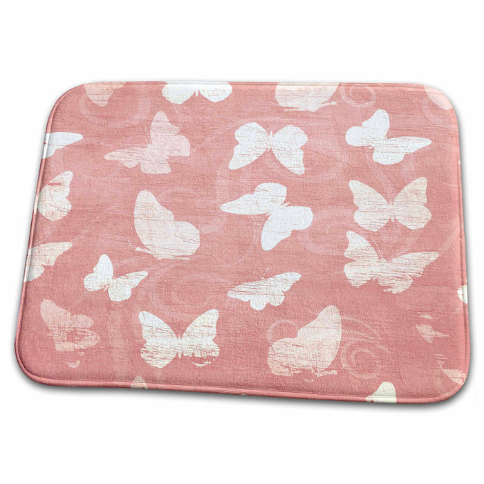 Dish Drying Mat - Pink and White Butterflies and Swirls PS Creations