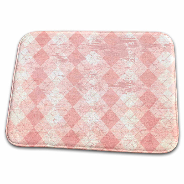 Dish Drying Mat - Pink and White Vintage Style Argyle Pattern PS Vintage