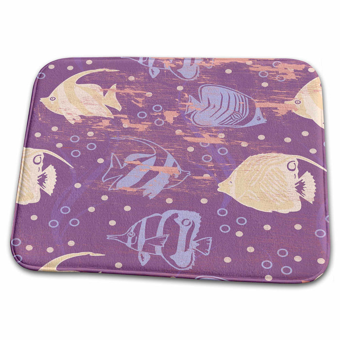 Dish Drying Mat - Cream and Purple Fish- Beach Themed Art PS Beach