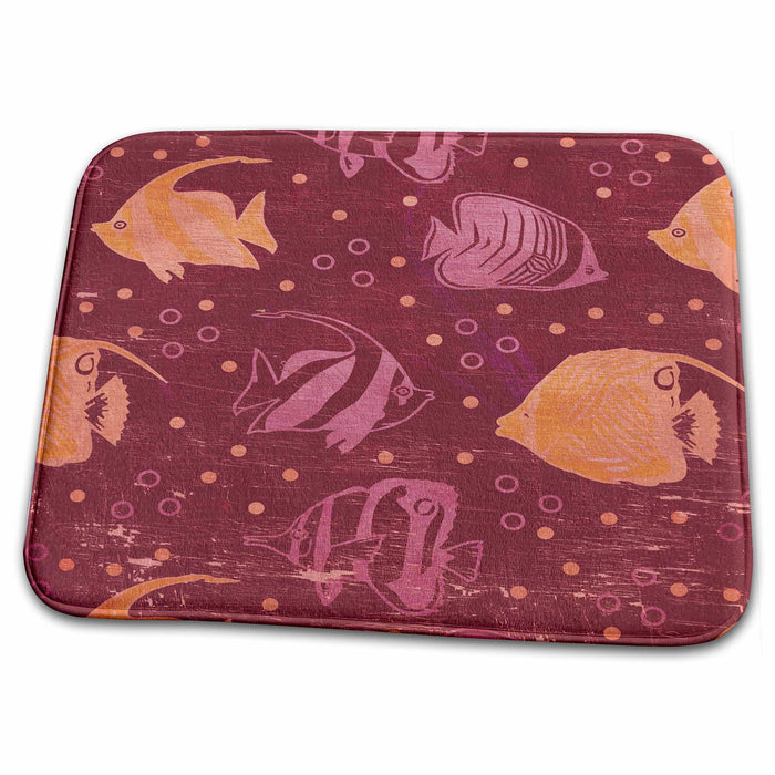 Dish Drying Mat - Peach and Pink Fish- Beach Themed Art PS Beach