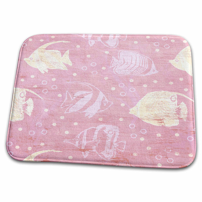 Dish Drying Mat - Pink and Cream Fish- Beach Themed Art PS Beach