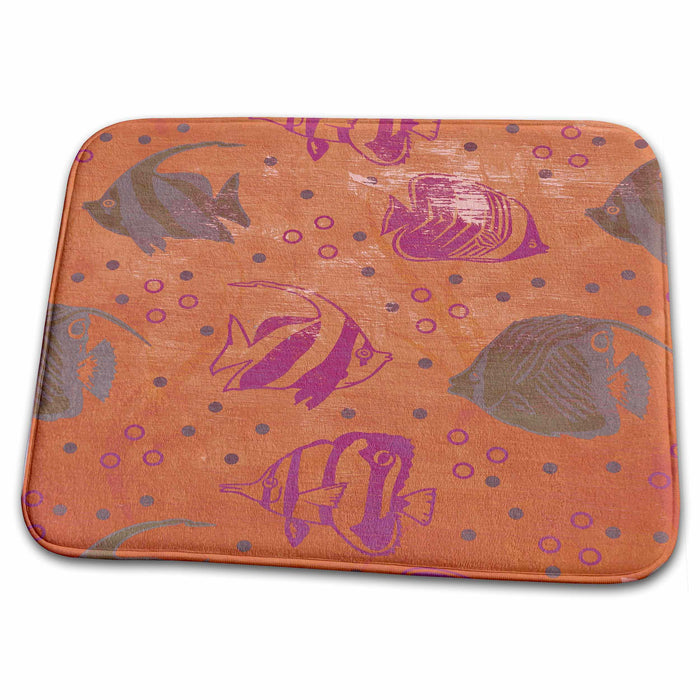 Dish Drying Mat - Peach Sea with Fish- Beach Themed Art PS Beach