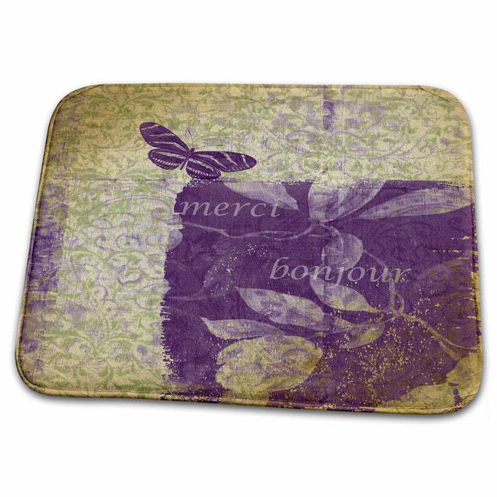 Dish Drying Mat - Purple Bonjour Butterfly Vintage Art PS Vintage