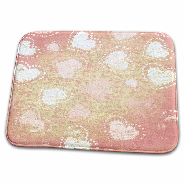 Dish Drying Mat - Vintage Style Pink and White Dotted Hearts PS Vintage