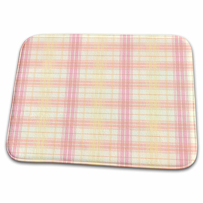 Dish Drying Mat - Pretty Pink and Cream Plaid Pattern PS Creations