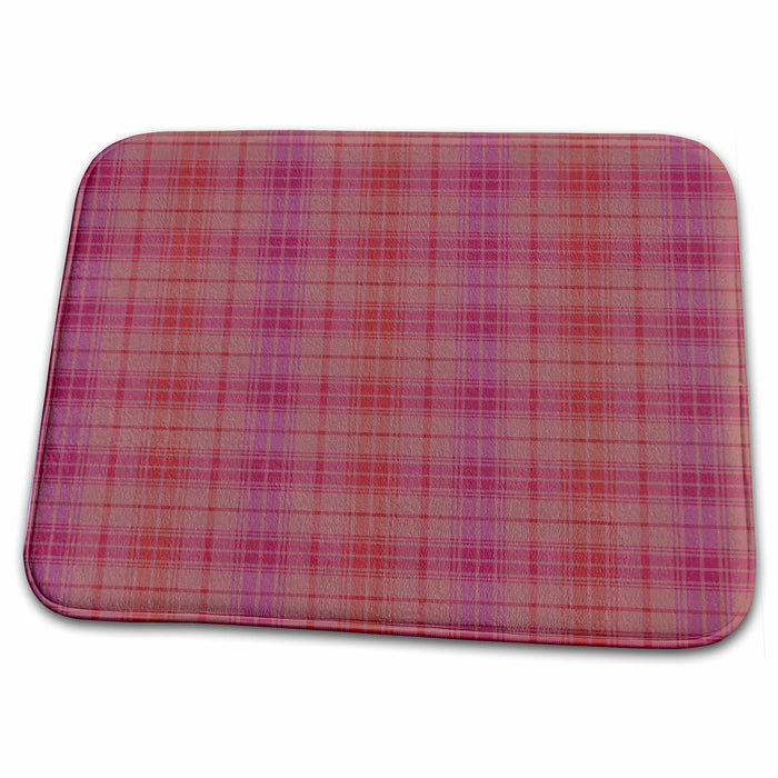 Dish Drying Mat - Pretty Dark Pink Plaid Pattern PS Creations