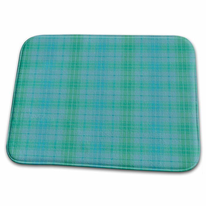 Dish Drying Mat - Aqua and Green Plaid Pattern PS Creations