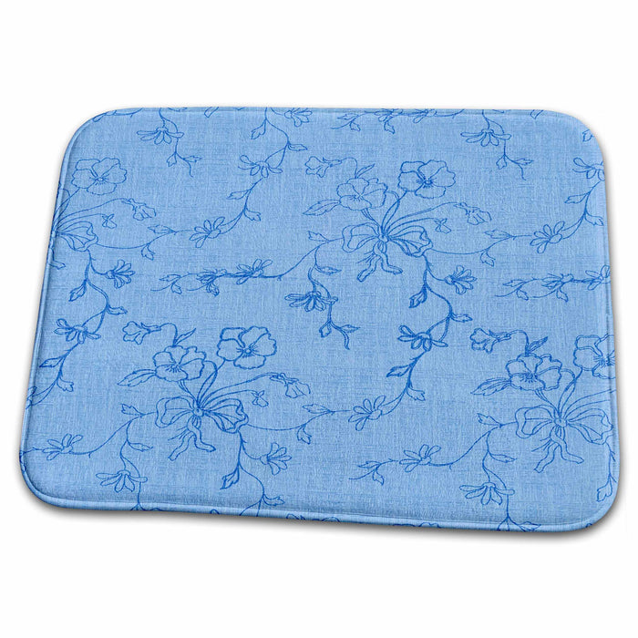 Dish Drying Mat - Pretty Blue Sketched Flowers PS Flowers