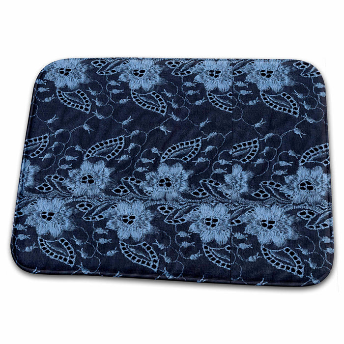 Dish Drying Mat - Blue Lace Look Flower Pattern PS Flowers