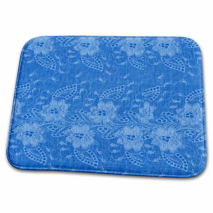 Dish Drying Mat - Pretty Blue Lace Look Flower Pattern PS Flowers