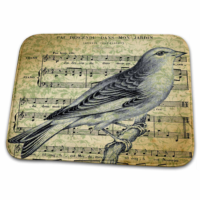 Dish Drying Mat - French Song with Bird Vintage Art PS Vintage