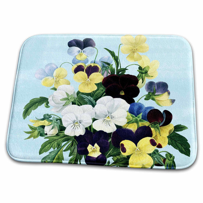 Dish Drying Mat - Vintage Pretty Pansies Botanical Art PS Vintage