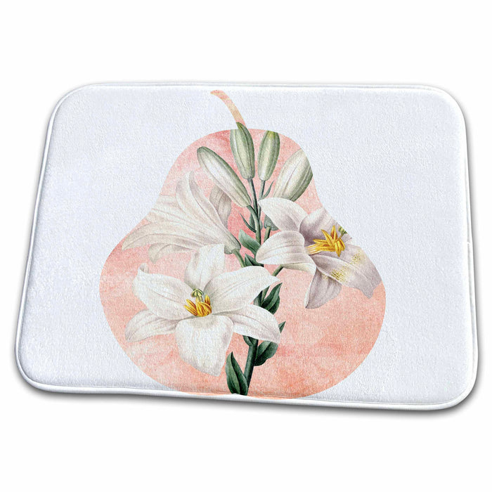 Dish Drying Mat - Peach Pear with Lilies Botanical Vintage Art PS Vintage