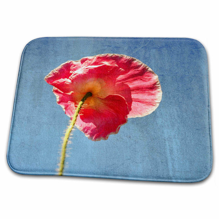 Dish Drying Mat - Pink Poppy Grunge Style Floral PS Flowers