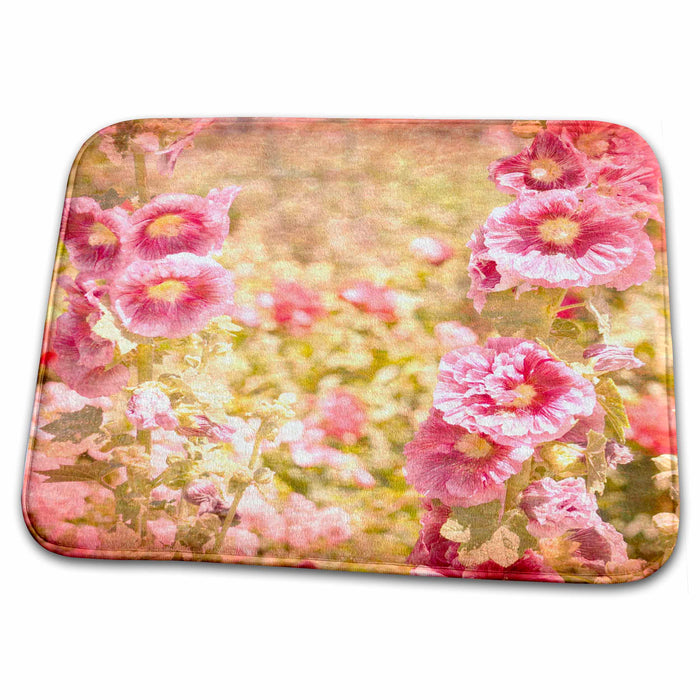 Dish Drying Mat - Paper Pink Hollyhock Flower Garden PS Flowers