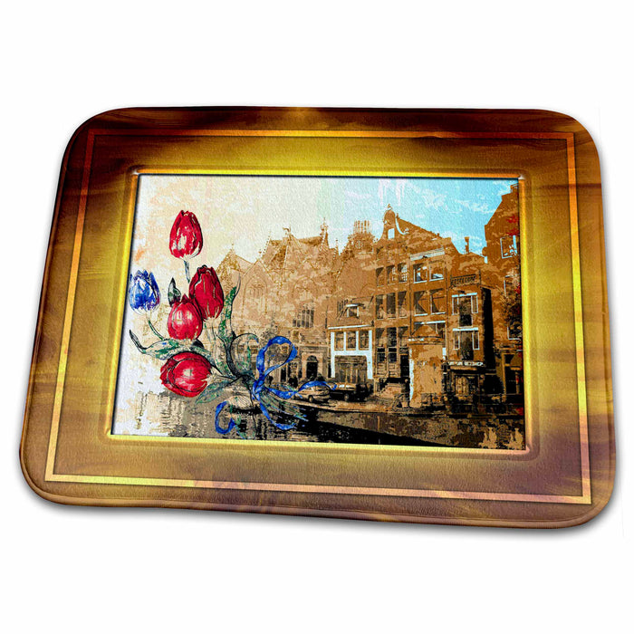 Dish Drying Mat - Amsterdam Street Illustration Designs Places Themes