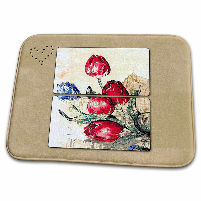 Dish Drying Mat - Amsterdam Tulip Illustration Designs Places Themes