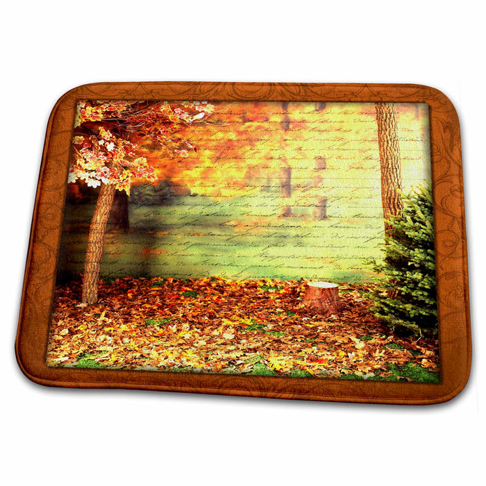 Dish Drying Mat - Autumn Leaves with Script Designs Nature Themes