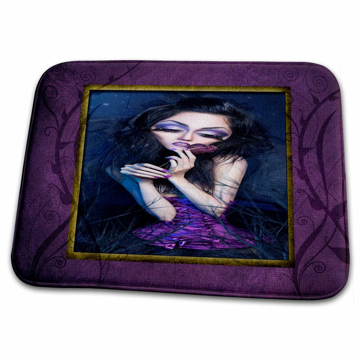 Dish Drying Mat - Beautiful Girl in Purple Designs People Themes