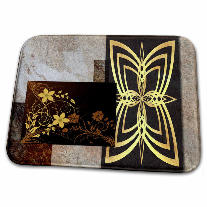 Dish Drying Mat - Brown Floral with Decoration Designs General Themes