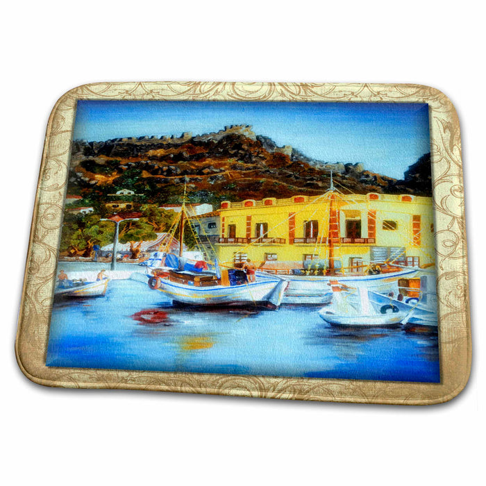 Dish Drying Mat - Greek Island Port Designs Places Themes