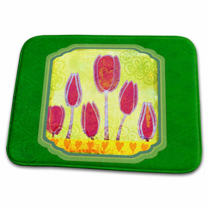 Dish Drying Mat - Grunge Spring Tulips Designs Flower Themes