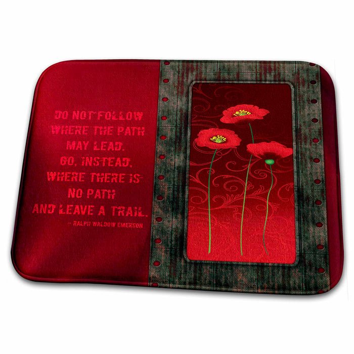 Dish Drying Mat - Poppies with Swirls Designs Flower Themes