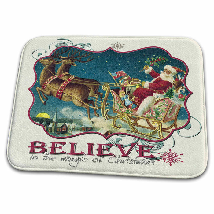 Dish Drying Mat - Santa Claus in Flying Sleigh Designs - Christmas - Holiday Themes