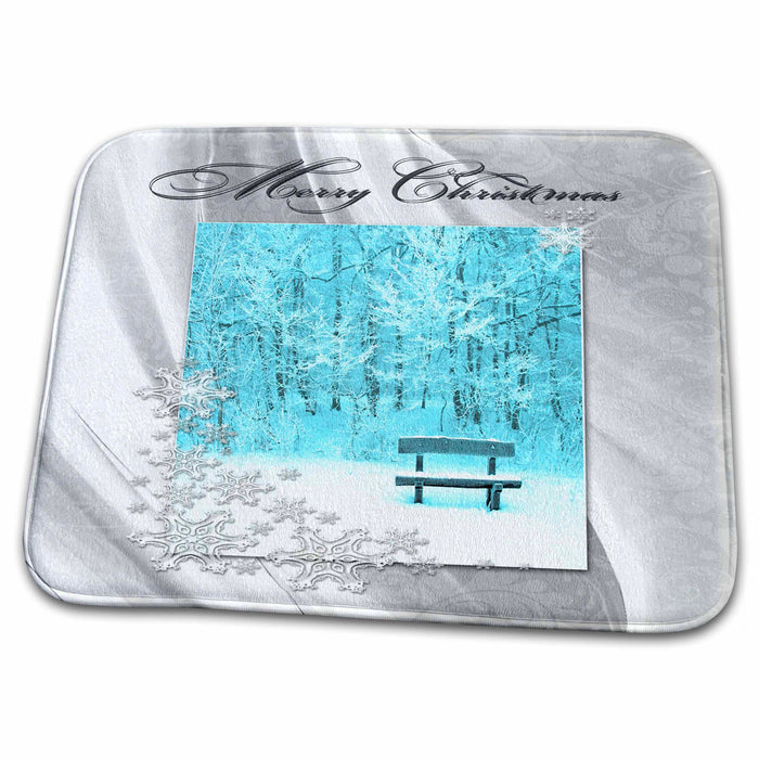 Dish Drying Mat - Snow Covered Bench at Christmas Designs - Christmas - Holiday Themes