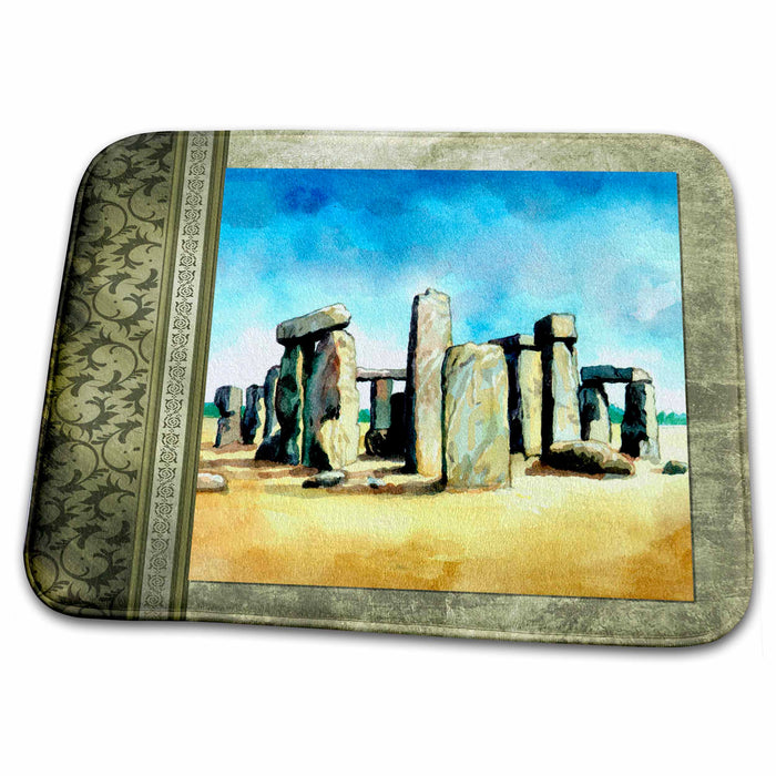 Dish Drying Mat - Stonehenge in Watercolors Designs Places Themes