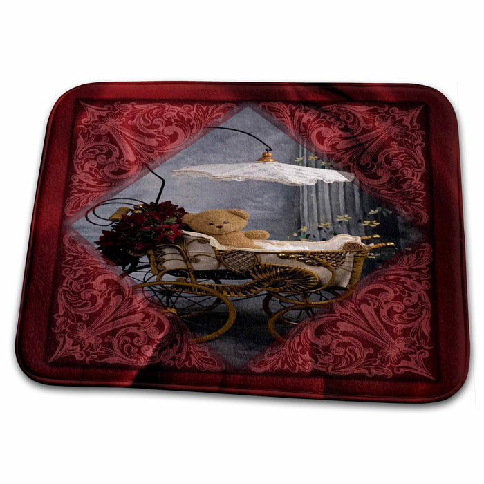 Dish Drying Mat - Victorian Bear in a Buggy Designs Teddy Bear Themes