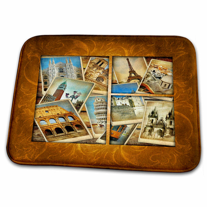 Dish Drying Mat - Vintage Travel Collage Designs General Themes