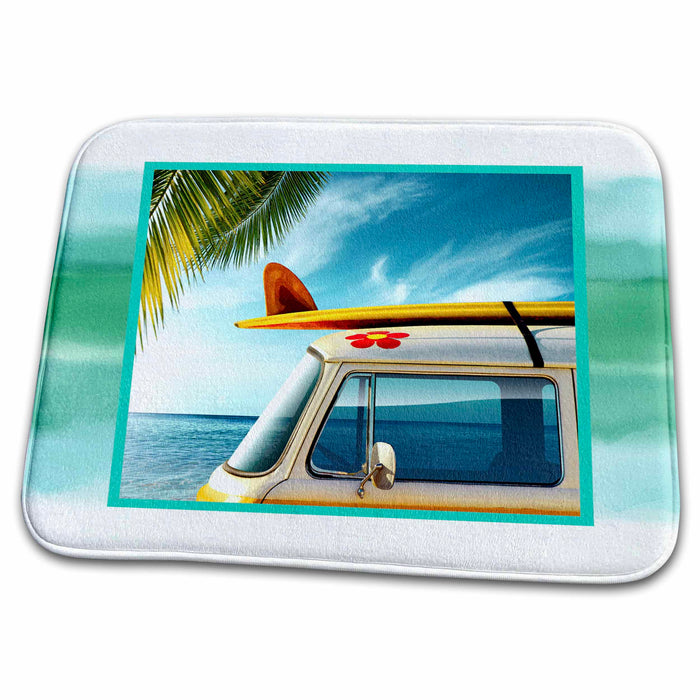 Dish Drying Mat - Vintage Van with Surfboard Designs General Themes